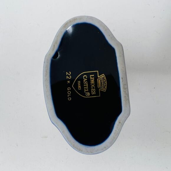 Limoges 24K Gold Castel Trinket Box Ceramic Gold Trim 24K Navy Blue - Picture 4 of 6
